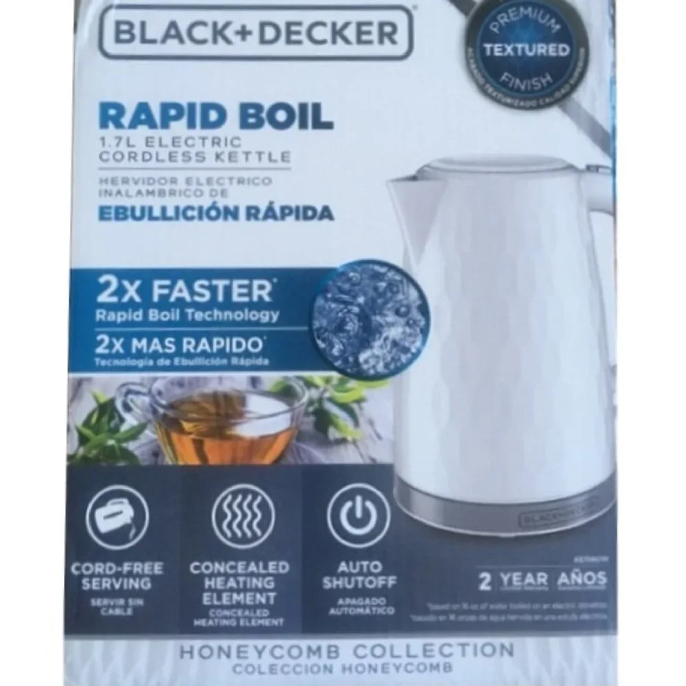 New Black & Decker White Honeycomb 1.7-Liter Rapid-Boil Electric Cordless Kettle